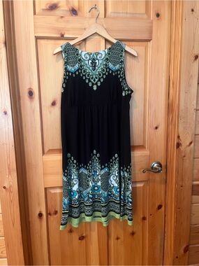 Apt. 9 Black Midi Dress with Blue & Green Paisley Border